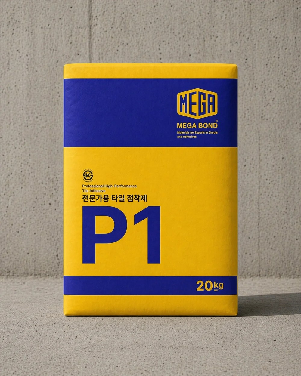 MEGA P1 전문가용 타일 접착제 20kg 제품 포장